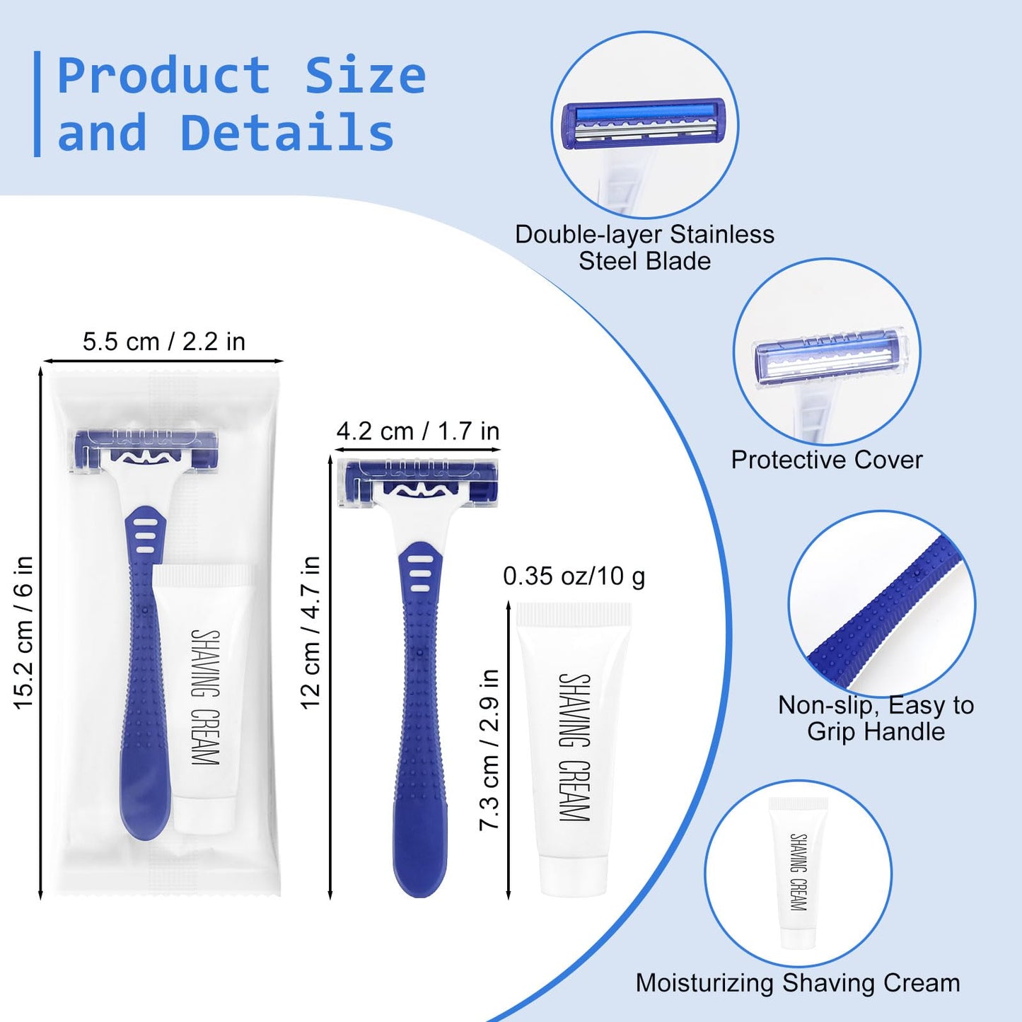 Disposable Razors Bulk, Razors Individually Wrapped Bulk, Travel Razors Bulk With 10g Shaving Cream For Hotels, Shelters, Homeless, Nursing Homes, Charities, Churches (Blue,30-PACK)