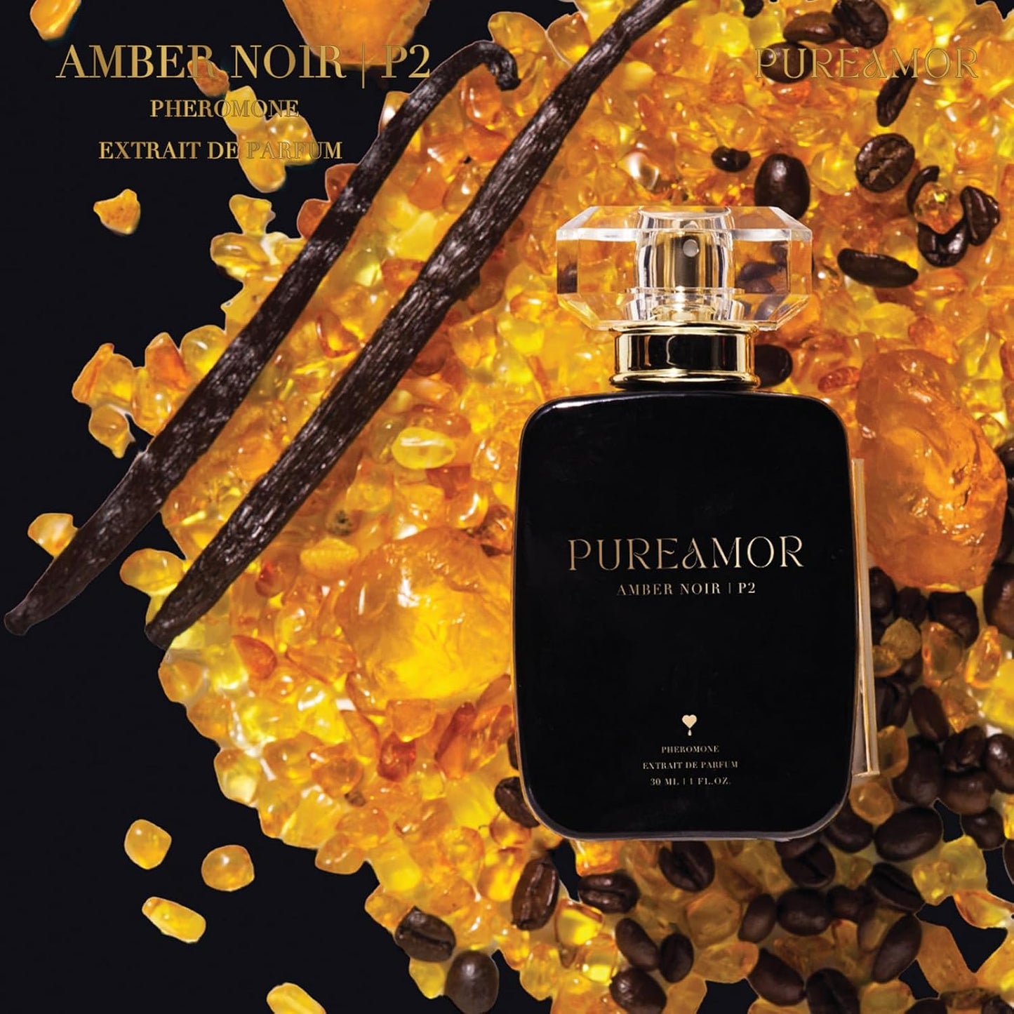 PUREAMOR Pheromone Perfume for Women - Amber Noir Extrait de Parfum | Long-Lasting Vanilla Amber Scent, 1.0 oz (30 ml)