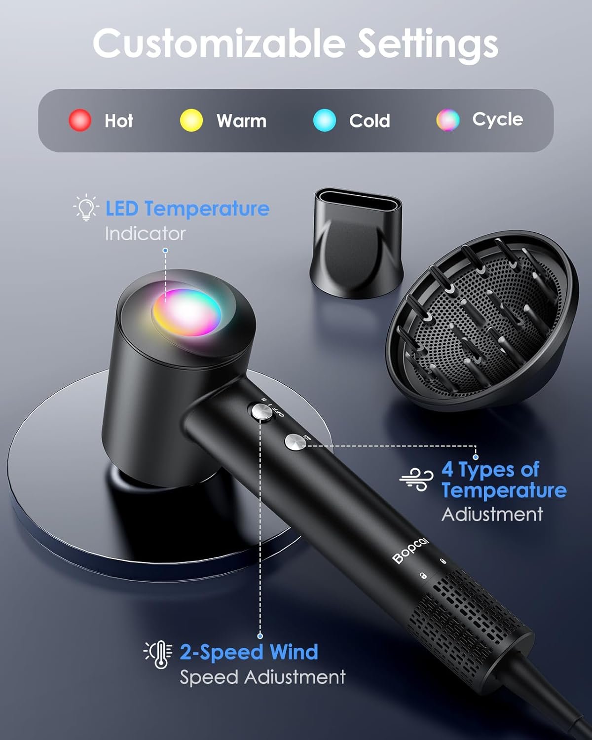 High-Speed Ionic Hair Dryer - 160,000 RPM Professional Blow Dryer with Diffuser | Low Noise, Compact Design for All Hair Types - Drack Black