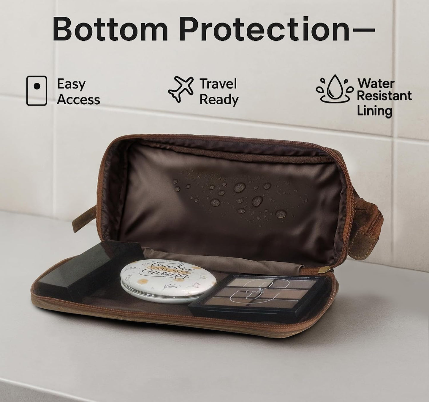 Leather Toiletry Bag for Men | Rustic Town Travel Shaving Kit - Versatile Bathroom Organizer for Cosmetics & Toiletries