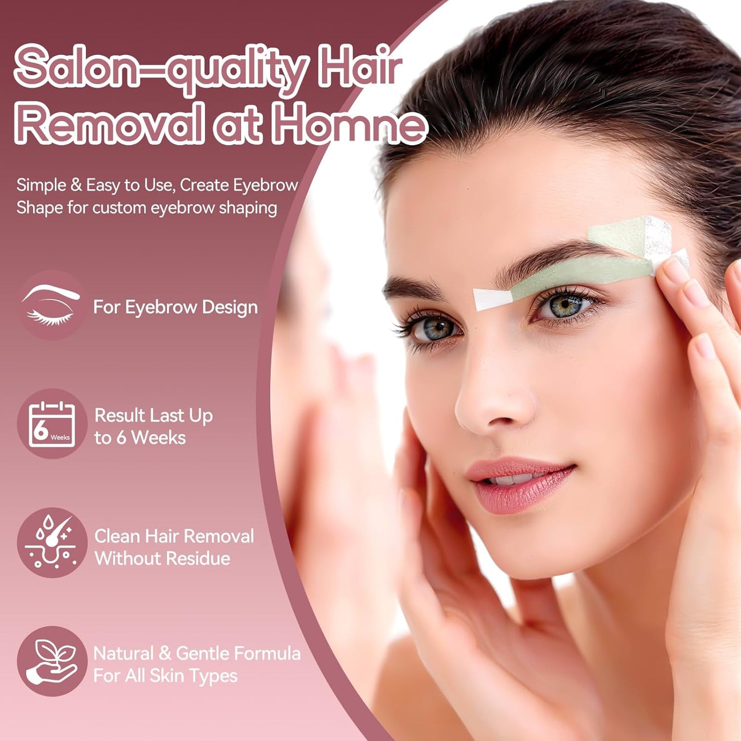 Facial Wax Strips Kit - 80 Hypoallergenic Eyebrow Wax Strips for Hair Removal | 5 Calming Oil Wipes Included, All Skin Types