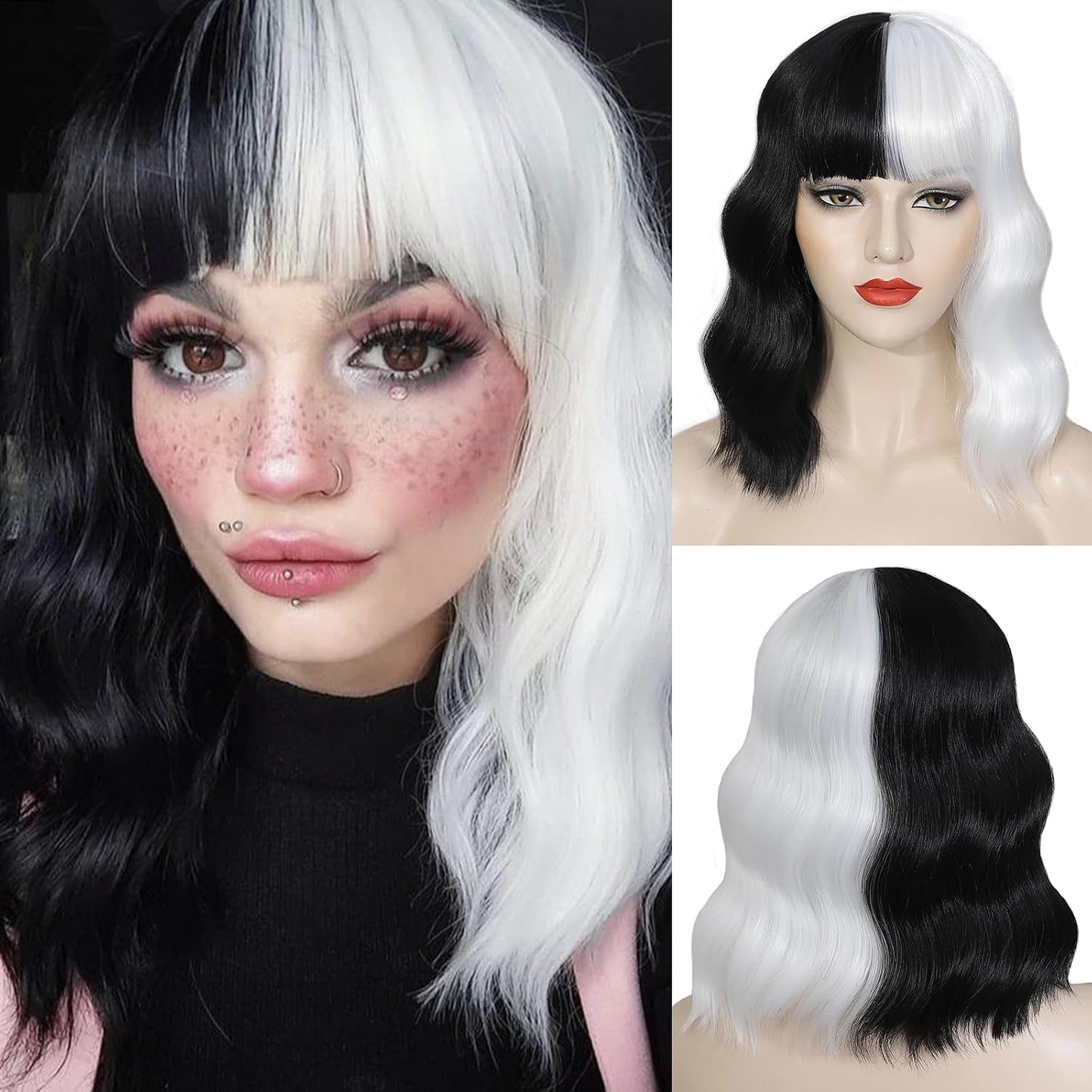 Emerald Green Wavy Bob Wig with Bangs - Shoulder Length Synthetic Cosplay Hair