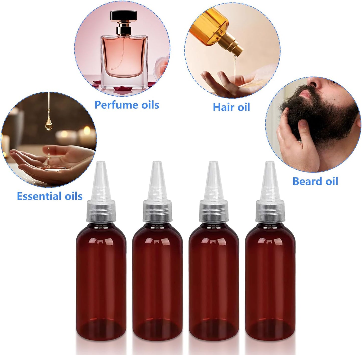 Amber Plastic Essential Oil Bottles - 4 Pack 1 Oz (30ml) with Funnel & Labels for Liquid Storage