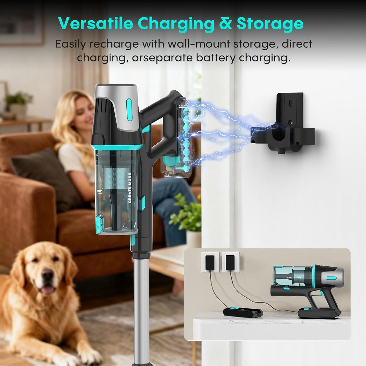 Cordless Vacuum Cleaner - 65KPa Suction Power, 65 Mins Runtime, Anti-Tangle Touch Screen | Detachable Battery for Floors & Carpets