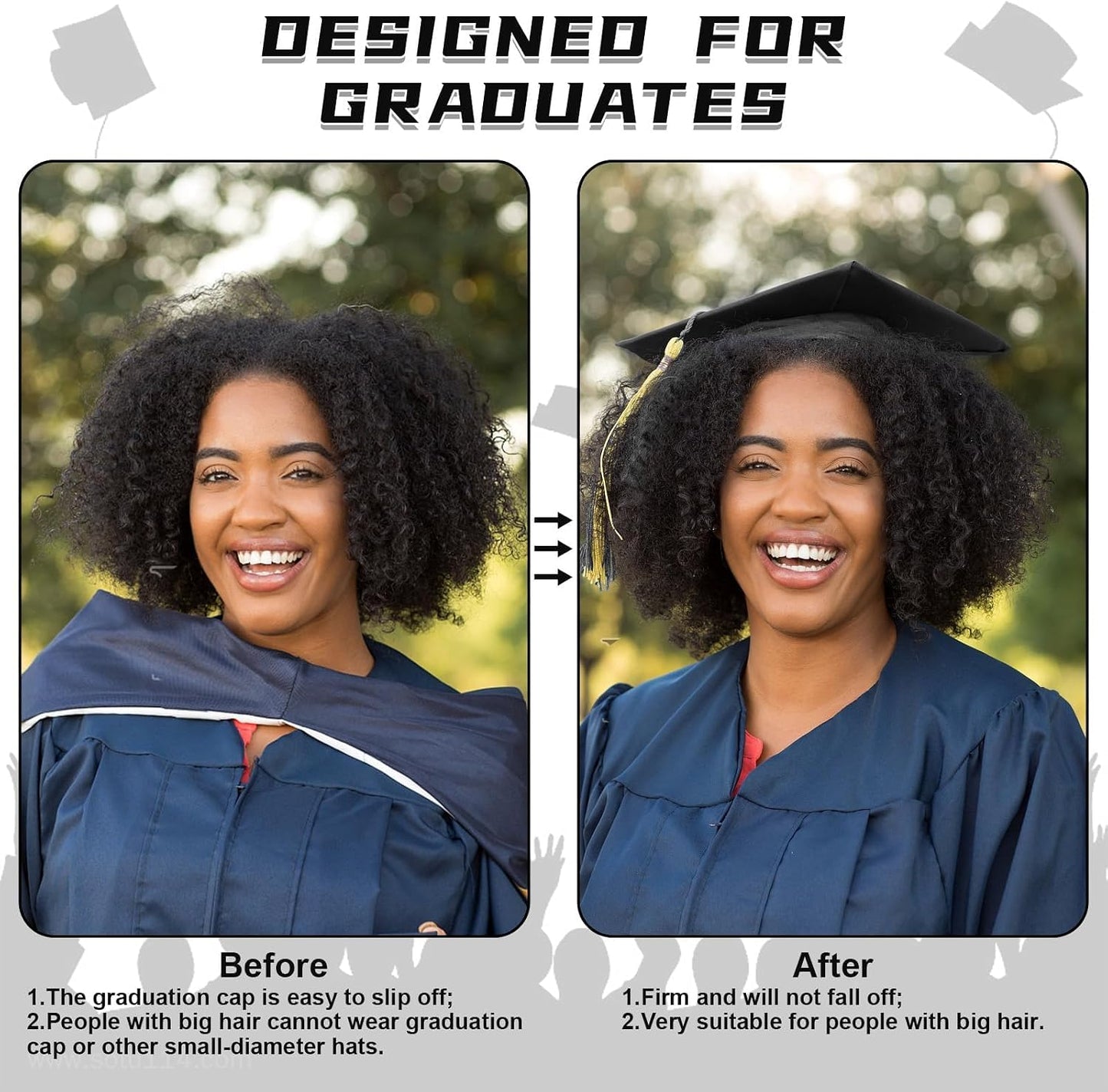 Graduation Cap Headband - Secure Hairstyle with 4 Hair Clips | Perfect for Graduates & Students