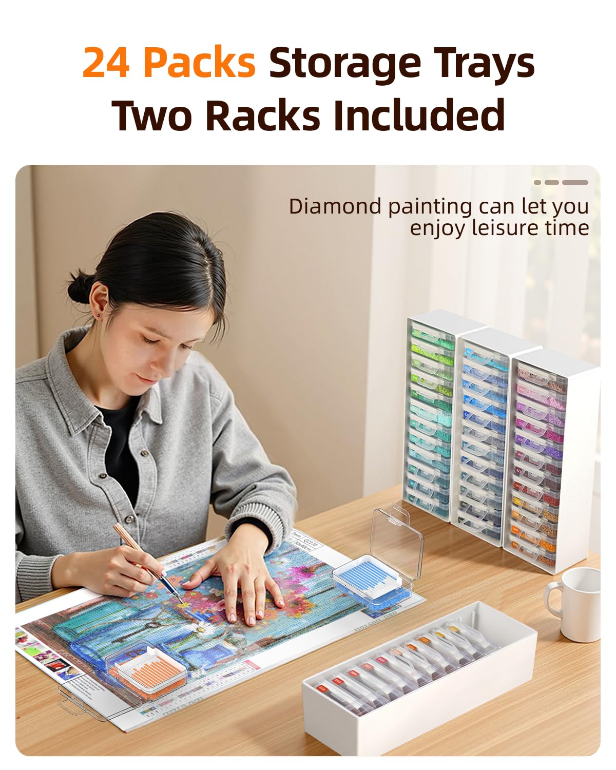 Redtwo 24 PCS Diamond Painting Storage Containers Trays with Two Layers, 3-in-1 Diamond Painting Trays with Lids, Diamond Art Accessories, Diamond Art Drills Storage & Line-Up