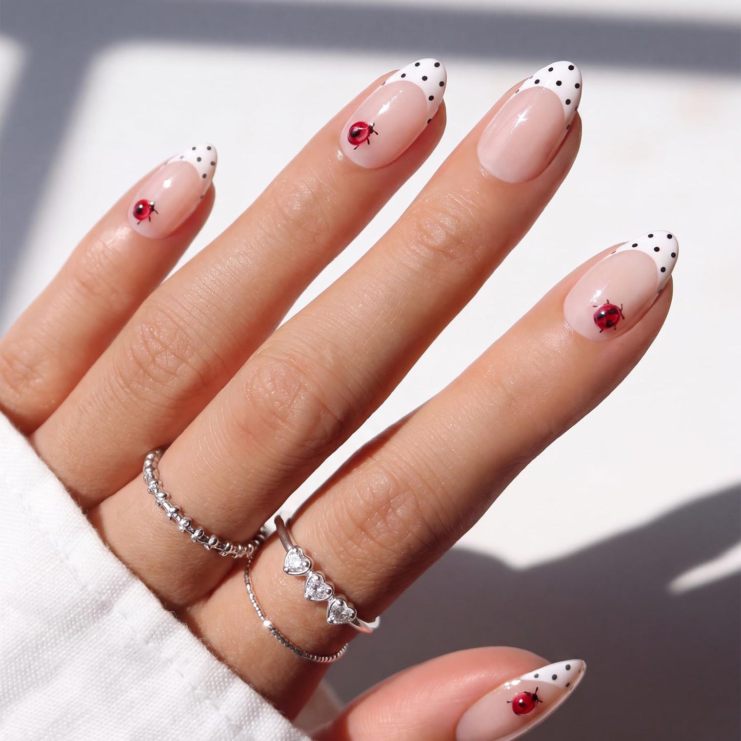 ohora Gel Press On Nails (Polka Lady) | Medium Oval, French White | 100% Real Gel, No UV Lamp, No Glue, Non-Toxic | 15 Sizes, 30 Tips | 14-Day Waterproof, Beginner Friendly