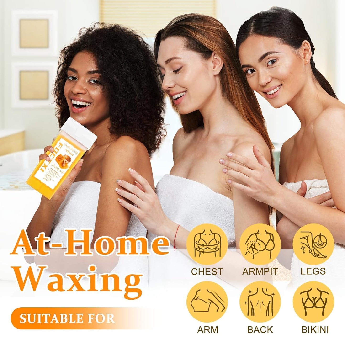 FOCTXI Wax Roller Kit Ｗax Cartridge, Roll On Wax for Hair Removal, Roll on Ｗax, 4 Honey Hair Removal Ｗax Cartridge and 10 Pack Cleaning Oil Wipes for Women