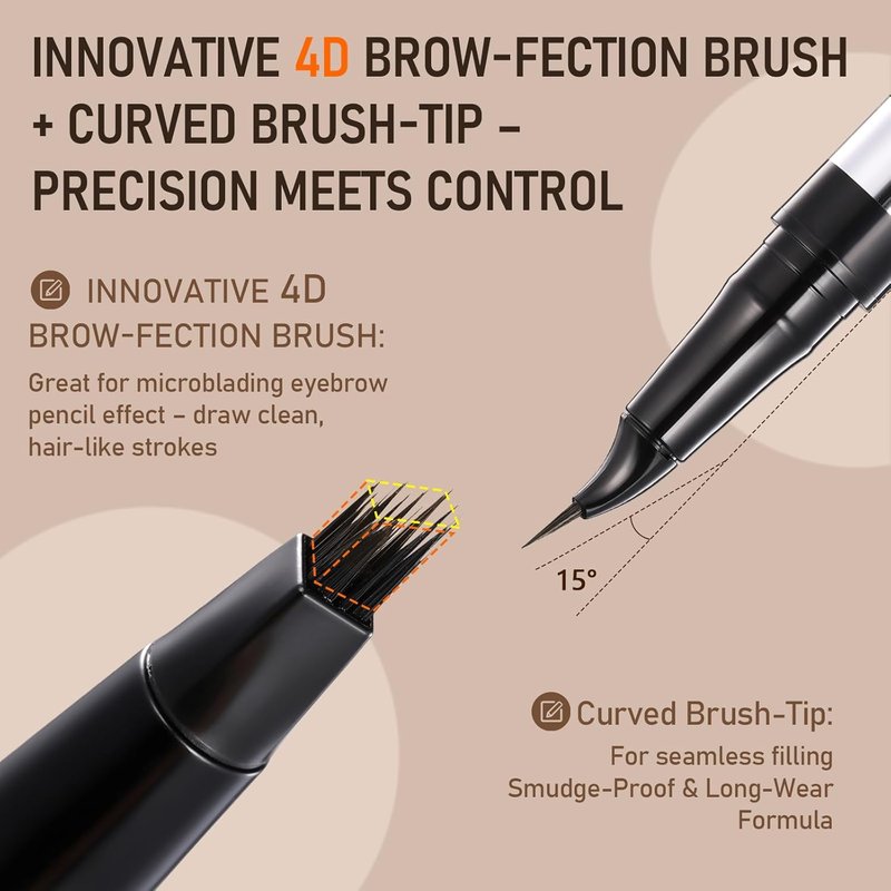 Dual-Ended Microblading Eyebrow Pencil - 2-In-1 Liquid with Curved Tip & Waterproof Formula | 04 Black Brown