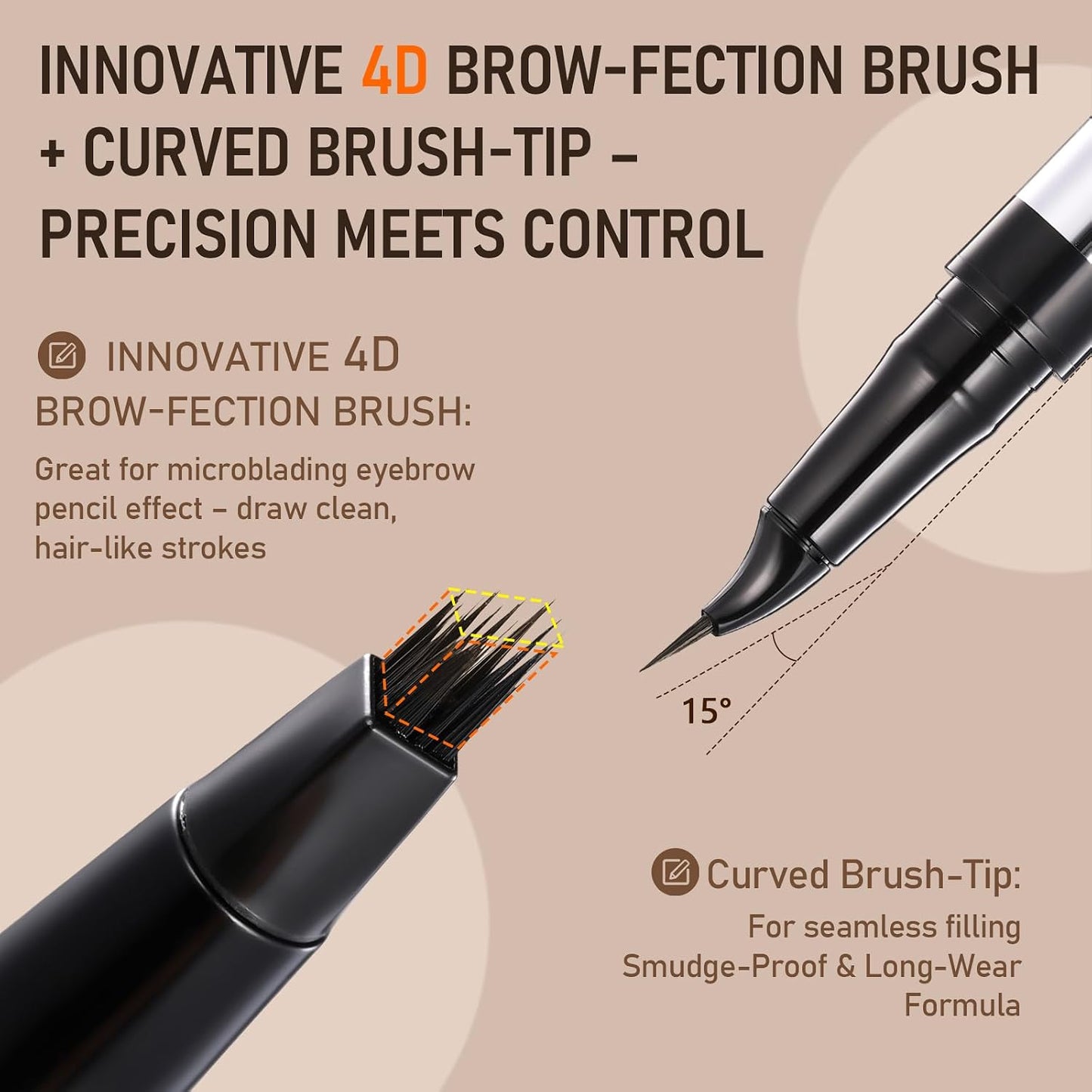 Microblading Eyebrow Pencil - Dual-Ended 2-in-1 Liquid with Curved Tip | Waterproof 4D Brow-Fection in Brown