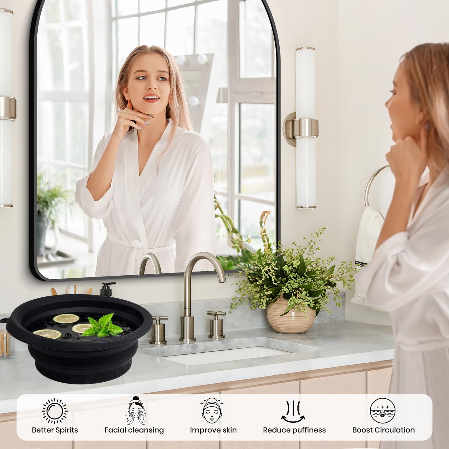 PETIMETI Ice Bowl for Face with Built-in Ice Tray, Foldable Silicone Face Bowl for Ice, Facial Ice Bath Bowl, Skin Tightening & Acne Relief, Portable Ice Face Bowl for Home Travel - Black