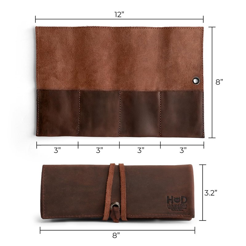 Hide & Drink, Leather Watch Roll Organizer Handmade from Full Grain Leather, Holds Up to 4 Watches, Easy Carry On Watchlover Storage (Bourbon Brown)