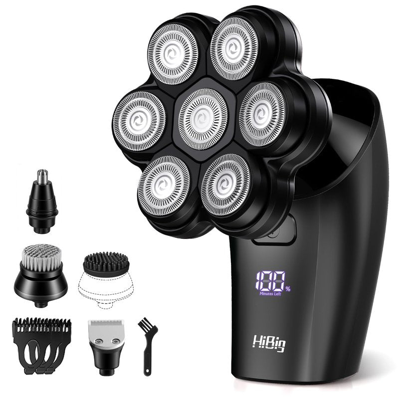 HiBig Head Shavers for Bald Men - 7D Arc Magnetic Detachable Electric Razor, Waterproof Wet Dry 5-in-1 Electric Shaving & Grooming Kit, LED Display Rechargeable Head & Body Hair Shaver, Black