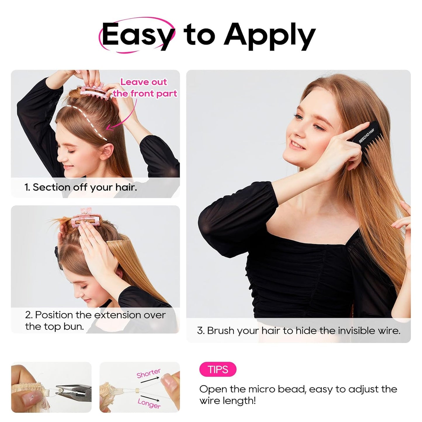 REECHO Invisible Wire Hair Extensions - Thinner Lace Weft, 12-Inch Short Straight Clips | Light Blonde