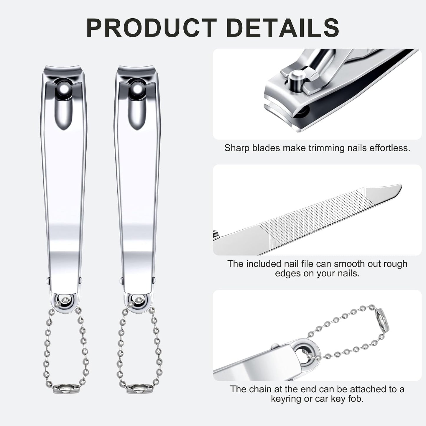 Nail Clippers Bulk - Fingernail Clippers with File | Individually Wrapped for Travel & Charities (50-Pack)