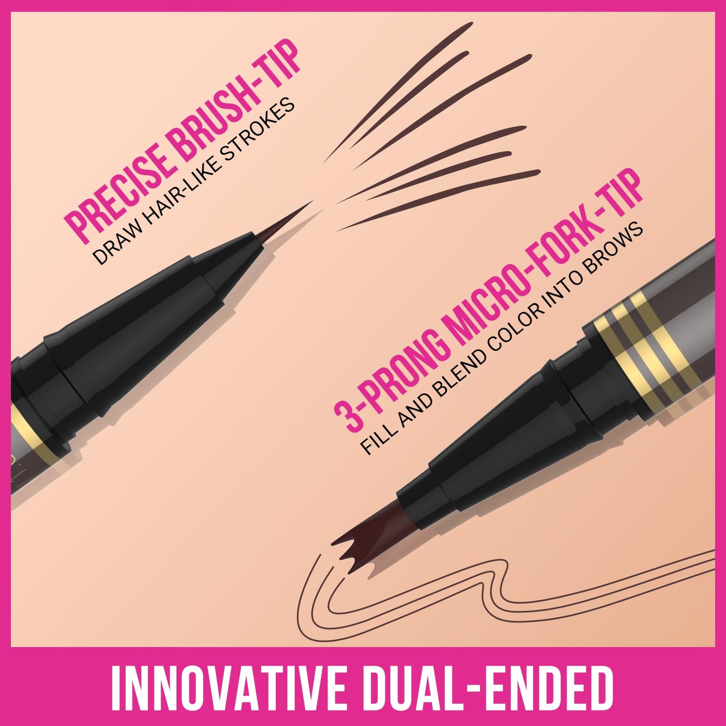 iMethod Microblading Eyebrow Pencil - Brow Pencil 2-in-1 Dual-Ended Eyebrow Pen with 3-Prong Micro-Fork-Tip Applicator and Precise Brush-Tip Creates Natural-Looking Brows, Stay on All Day, Black Brown