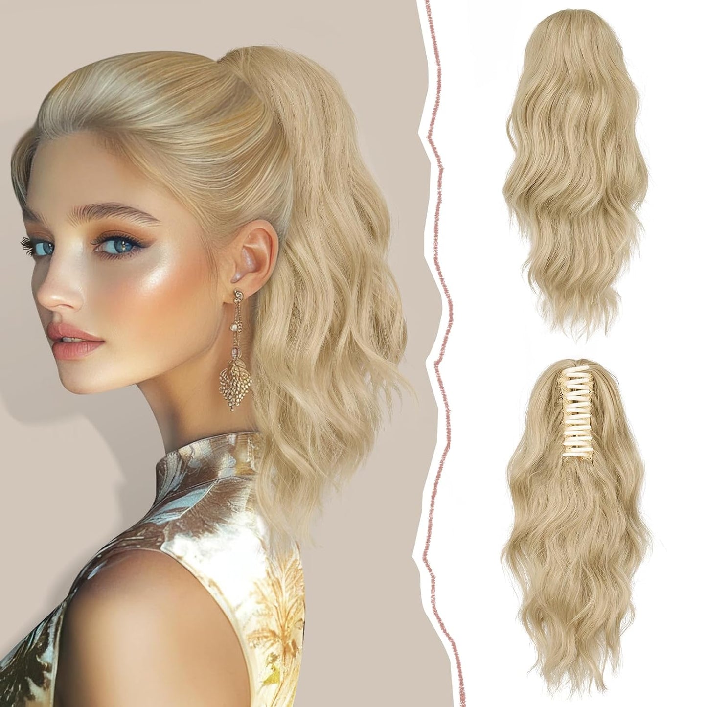 Ponytail Extension - Short Wavy Claw Clip-In Synthetic Hairpiece | Black Layered Curly Drawstring for Women