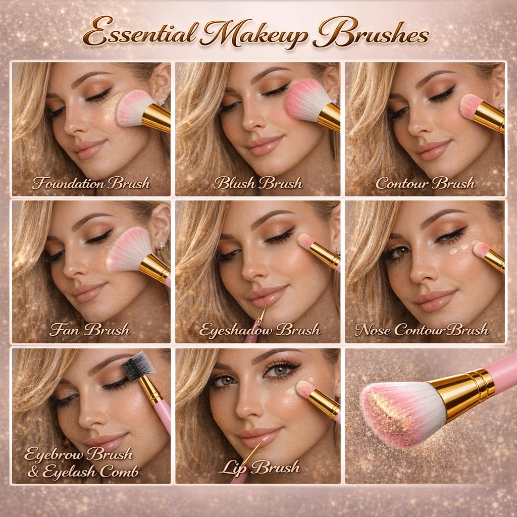 Professional Makeup Brush Set - 12 Pcs Soft Synthetic Bristles | Portable Travel Case for Artists