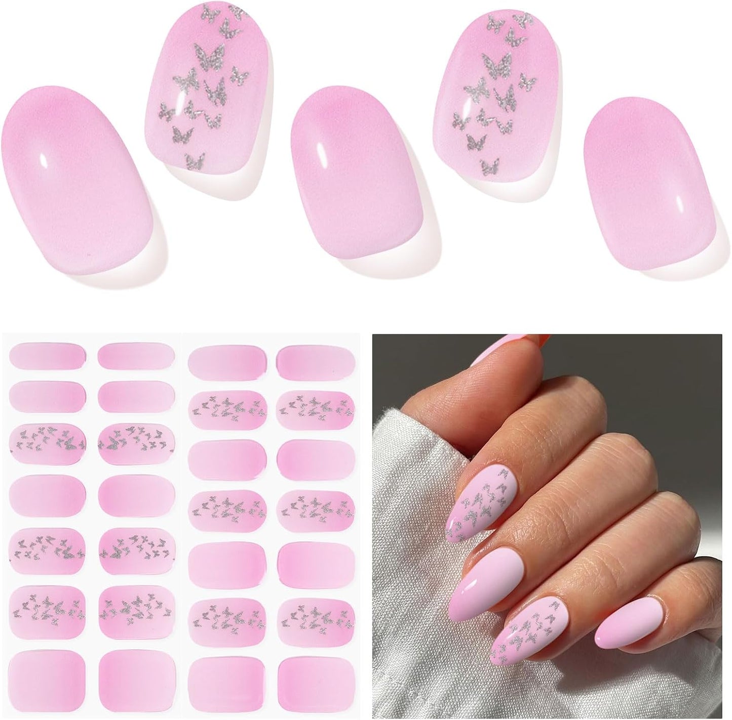 Gel Nail Strips - Semi-Cured UV Nail Stickers for Long-Lasting Manicure | 28 Pcs Light Blue