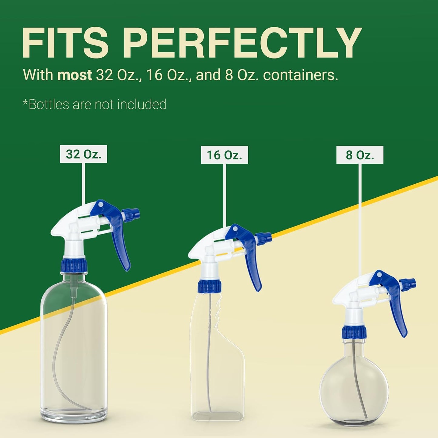Green Spray Bottle Nozzle Replacement - Heavy Duty Sprayer Triggers for Home & Commercial Cleaning | Fits 8-32 oz Bottles, Blue, 24 Pack