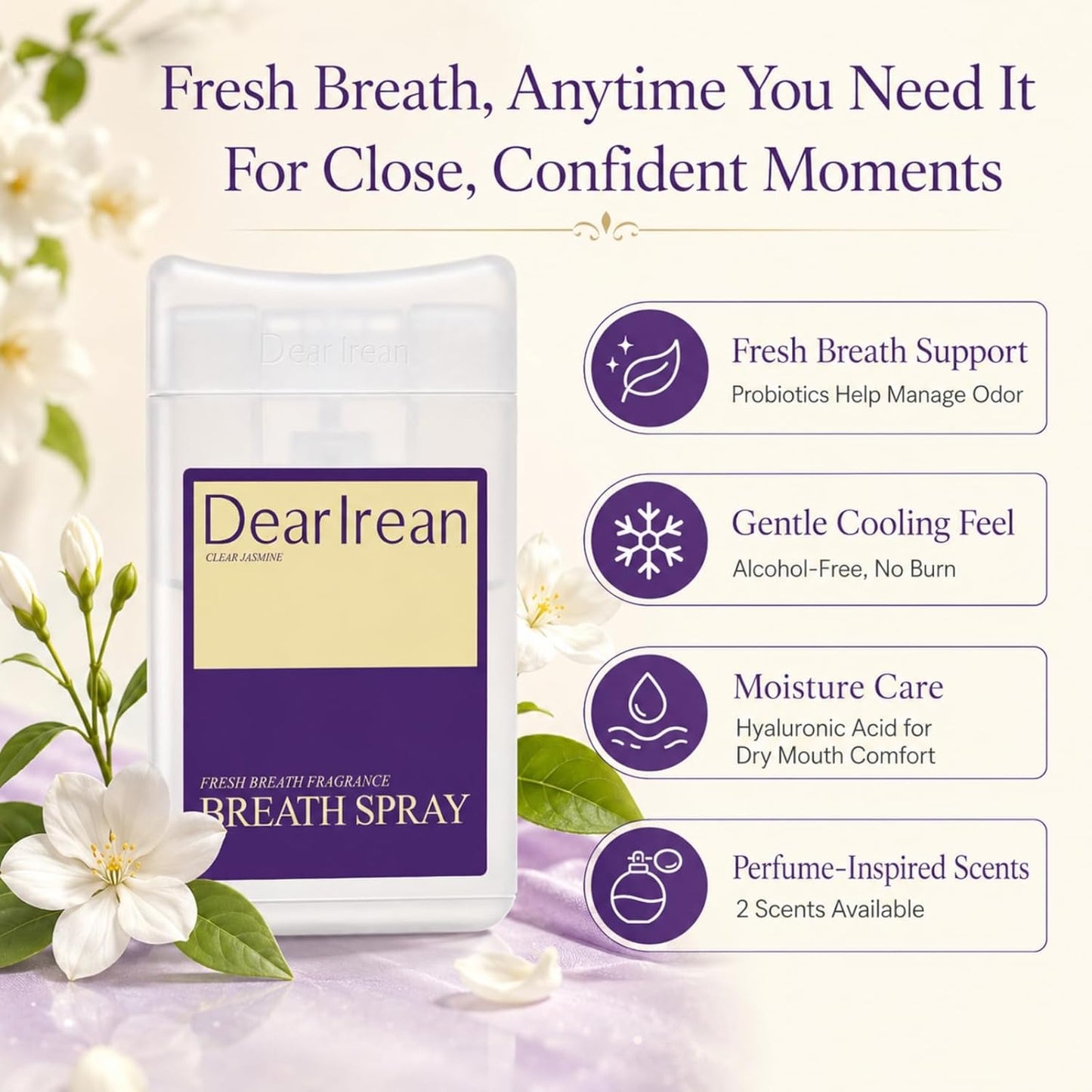 Dear Irean Mouth Spray - Instant Breath Freshener with Xylitol & Probiotics | Alcohol-Free, Travel Size 0.57 Oz