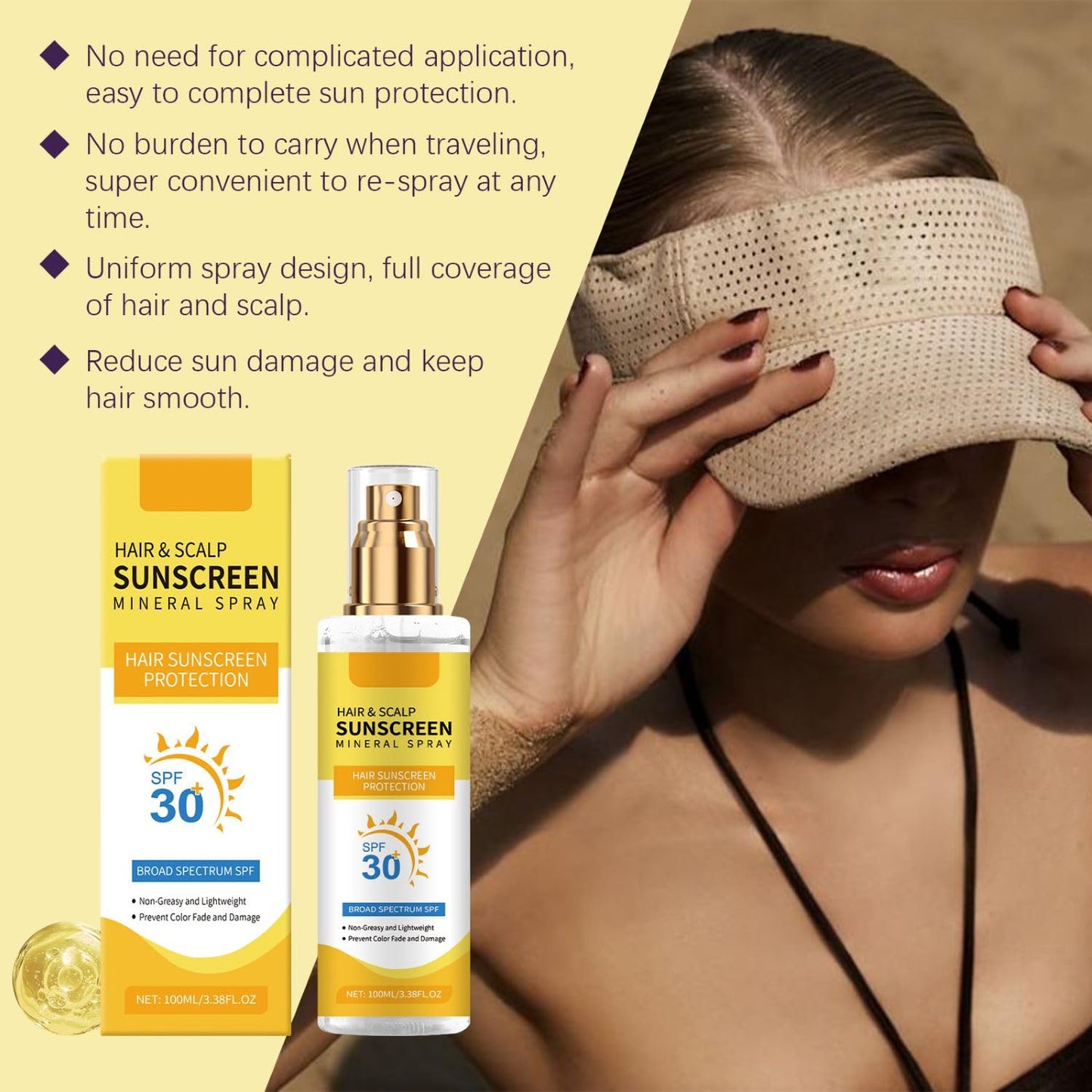 Hair and Scalp Sunscreen Spray SPF 30 - Non-Greasy UV Protection | Prevents Color Fade & Dryness