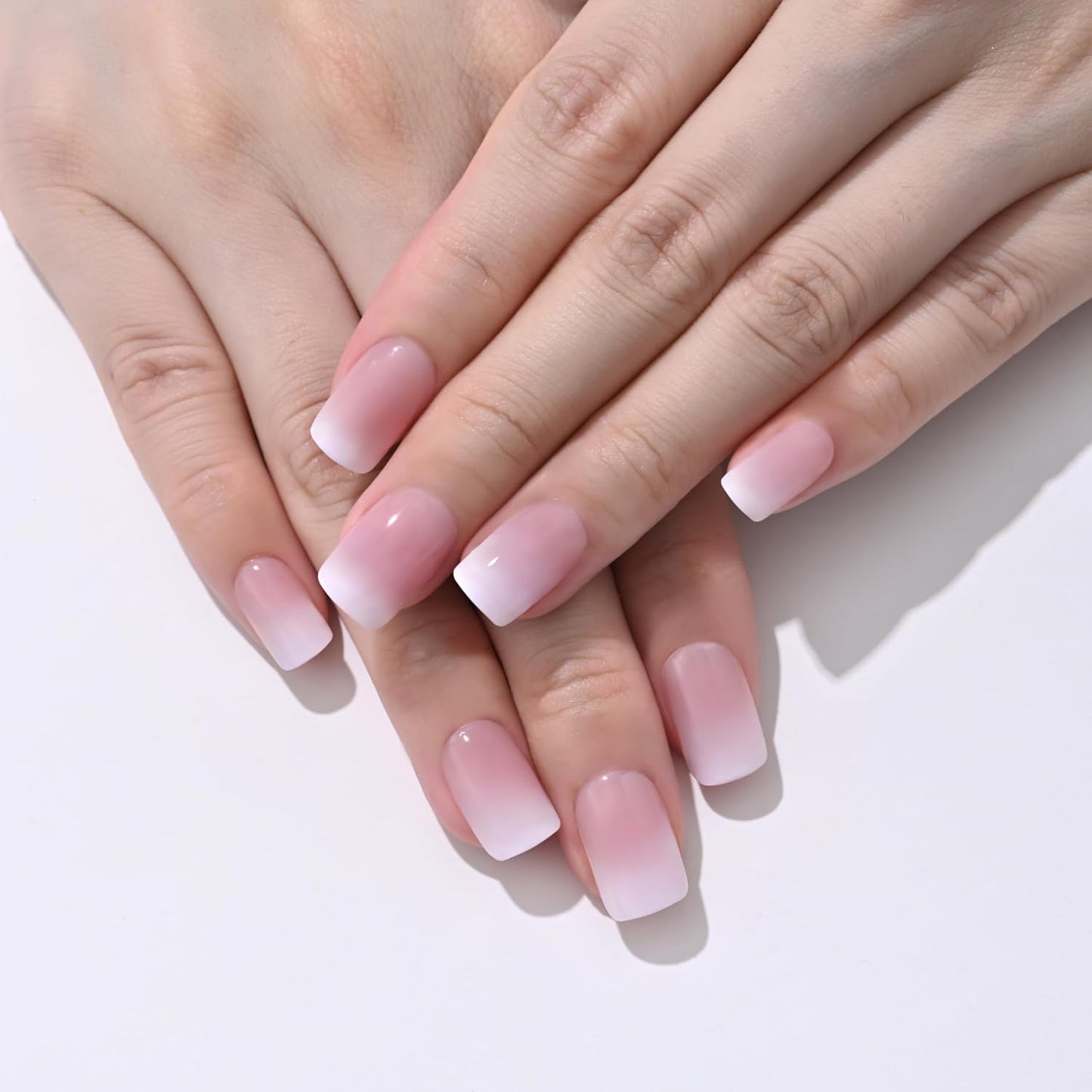 Short Almond Press-On Nails - French Tip & 3D Gold Star Design | Glossy Full Cover Acrylic, Reusable Fake Nails for Women