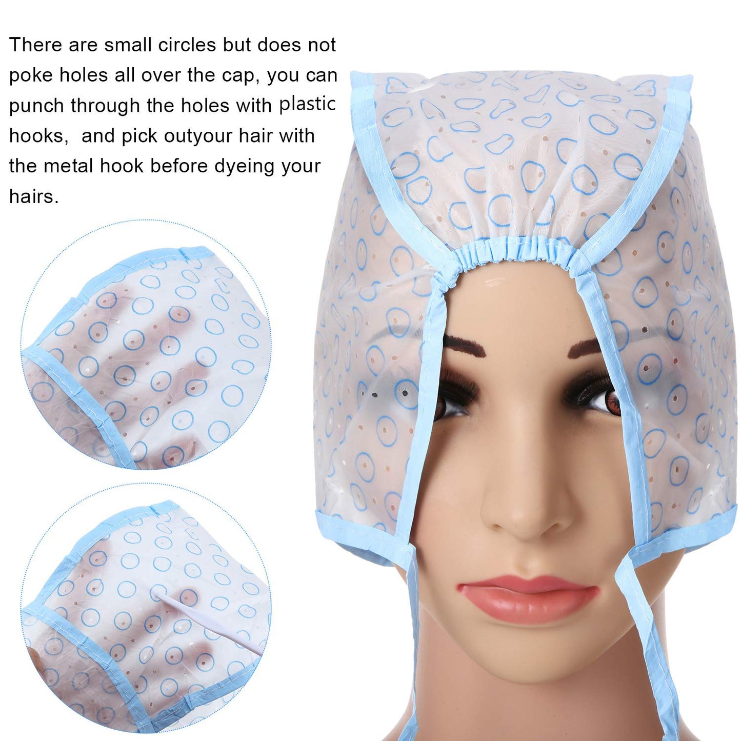 6 Pieces Highlighting Cap Hair Frosting Cap Highlight for Dye Color with Plastic Hooks Hair Coloring Salon Hairdressing Tool Kit Supplies(Blue)