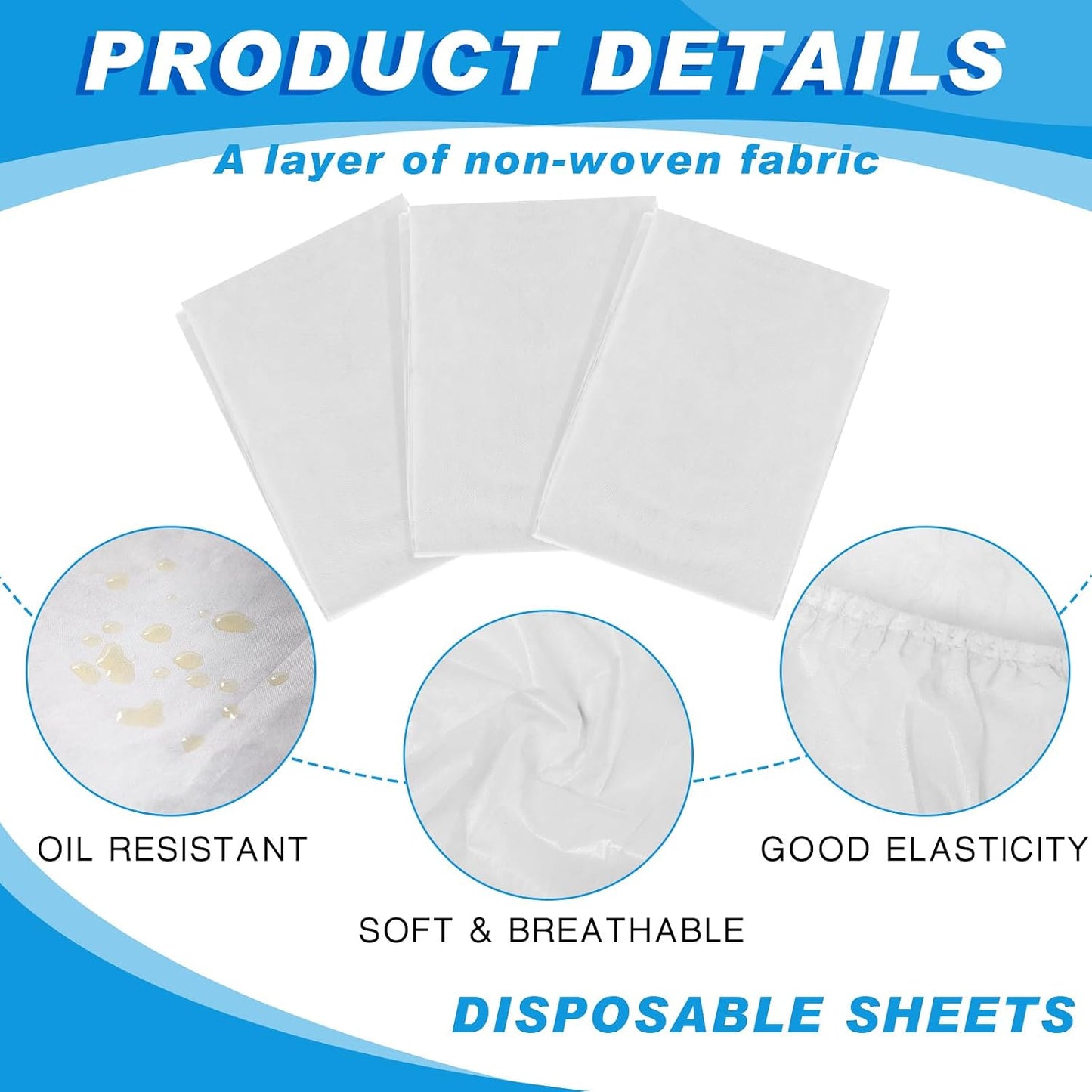 Disposable Fitted Sheets - 50 Pcs Waterproof Oilproof Massage Bed Covers | 39 x 87'' White