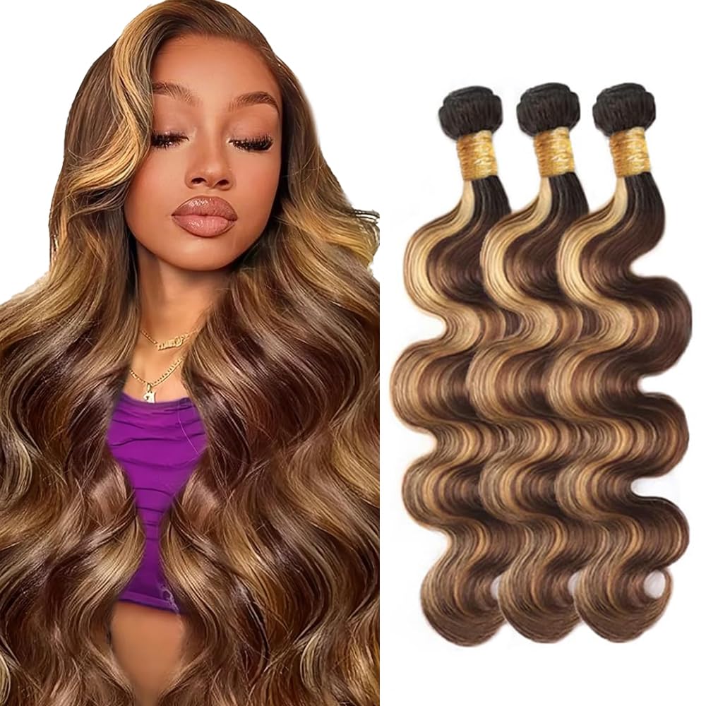 30 32 34 Inch Color 27 Bundles Human Hair Blonde Body Wave Bundle Highlight 3 Bundles 300g Brazilian Virgin Hair Extensions