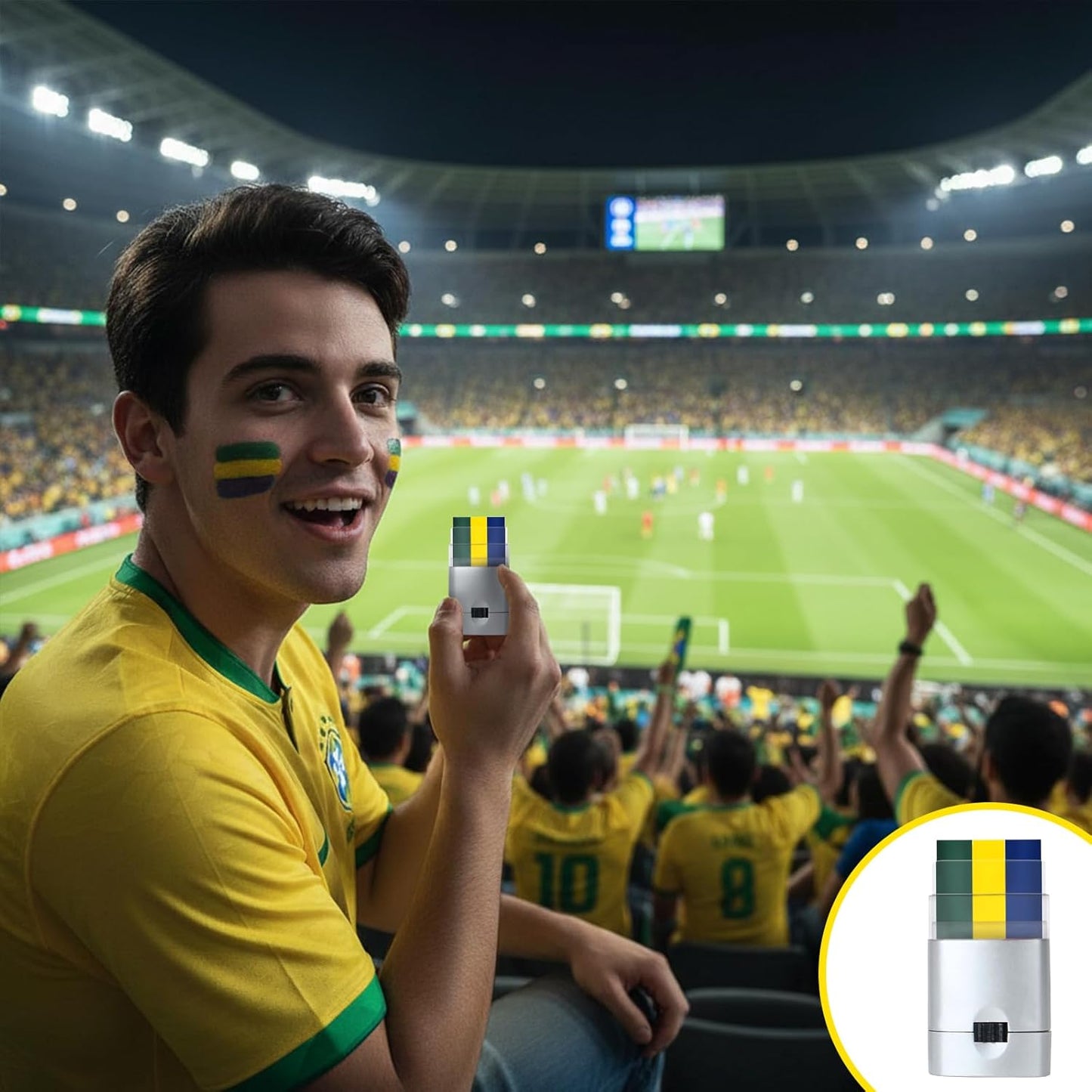 Eye Face Paint Sticks - Blue, Yellow & Green | Brazil Sports Makeup for Football, Soccer & Baseball Fans