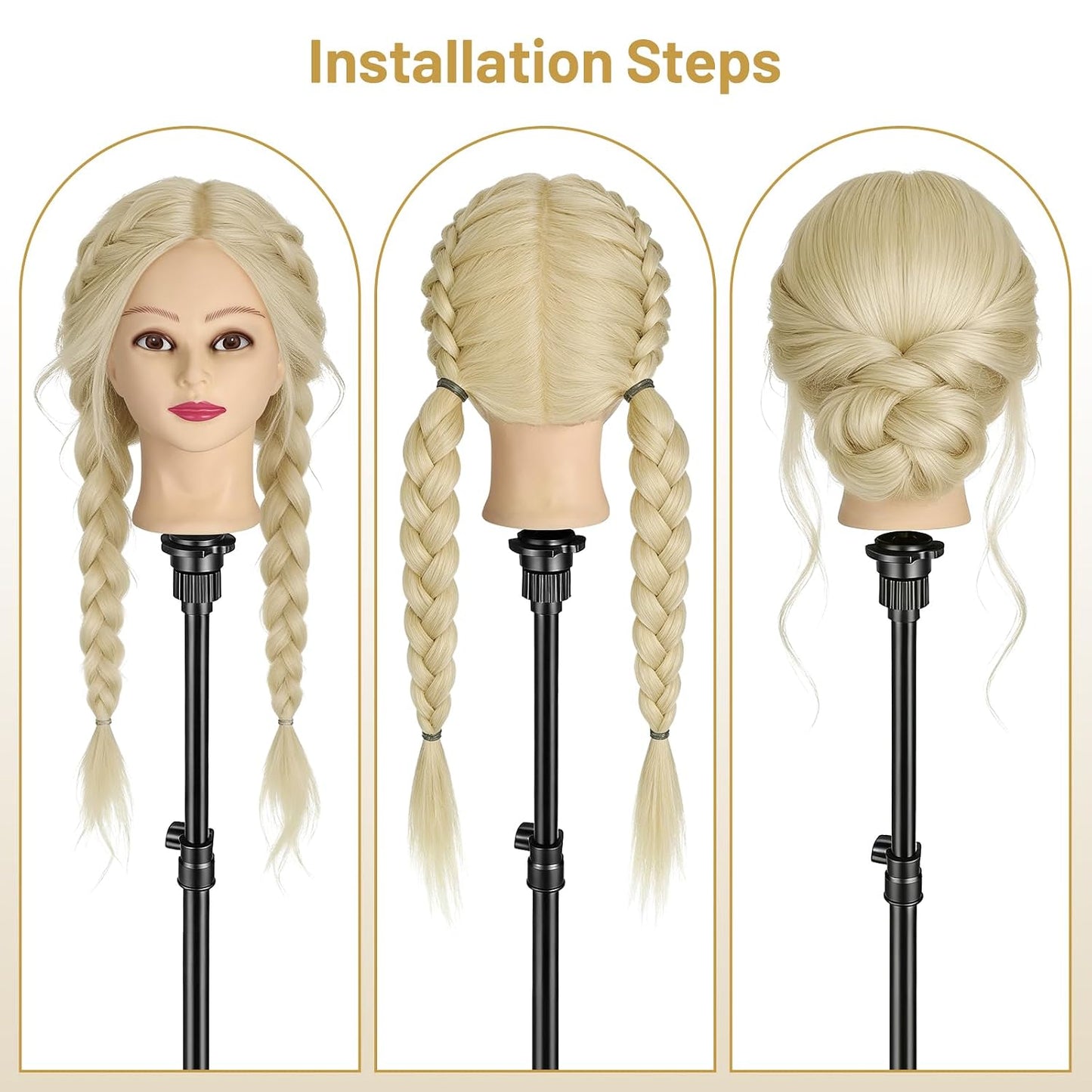 Mannequin Head - 90% Human Hair Styling Doll for Cosmetology | 24" Hairdressing Training Head with Clamp & Styling Set
