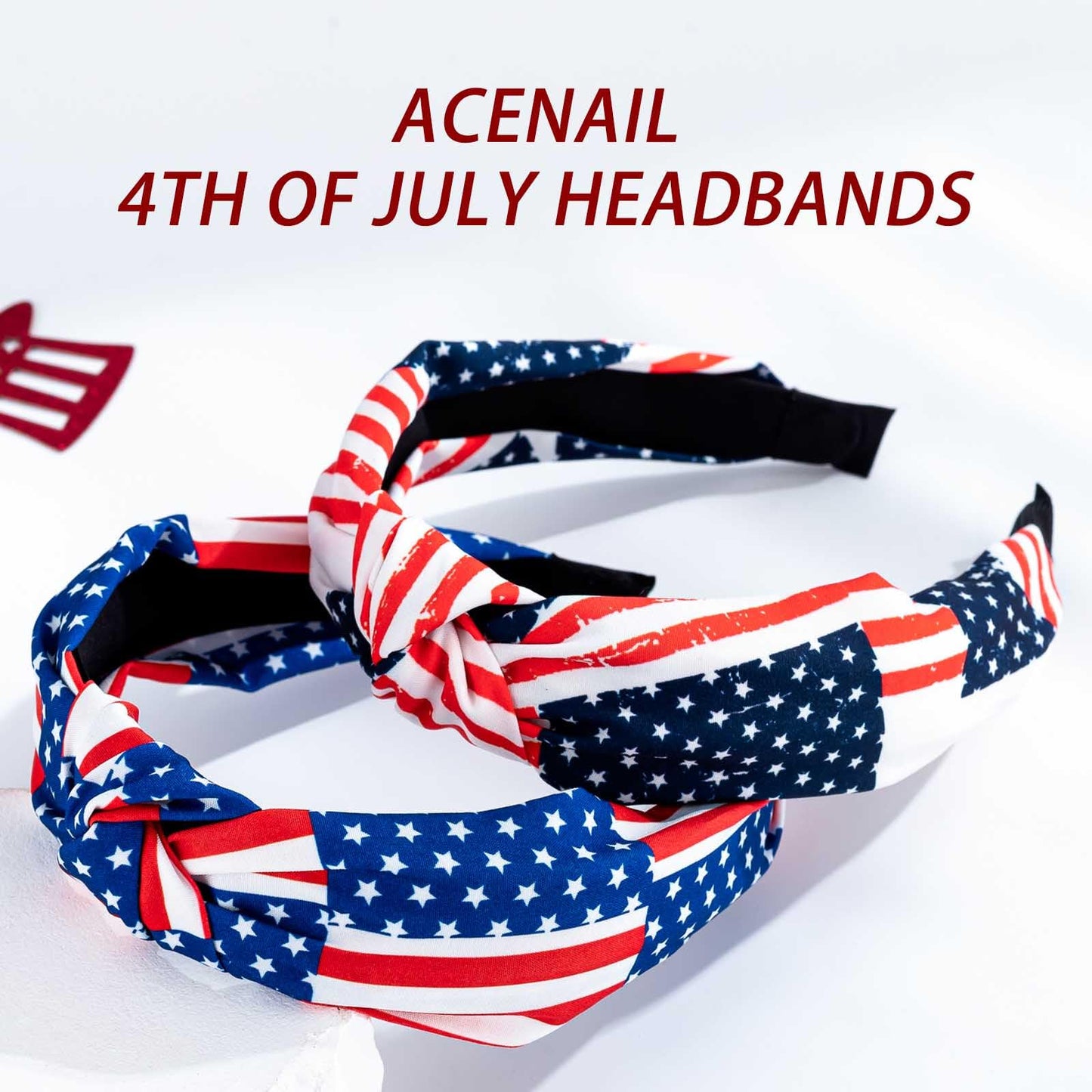 Acenail 4th of July Headbands USA Patriotic Hairbands American Flag Red White Blue Stars Headband Wide Knotted Non Slip Head Bands Independence Day Hair Accessories for Women 2Pcs (USA B)