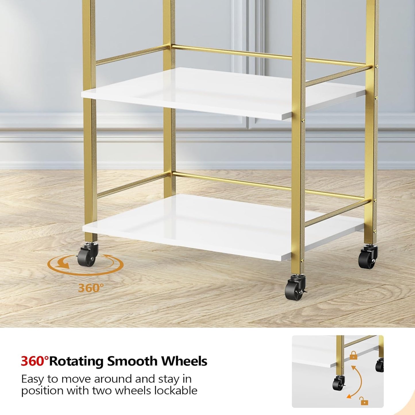 OmySalon Salon Trolley Cart - Mobile Beauty Storage Organizer with 1 Drawer & 2 Trays | White Gold