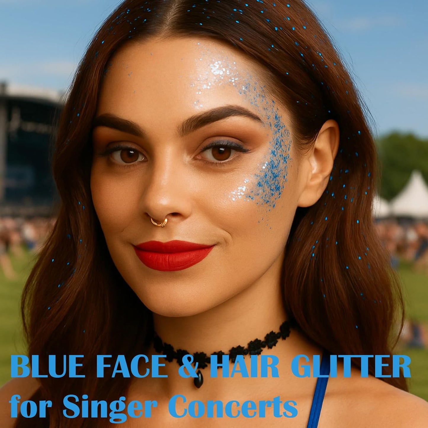 Hair Glitter Stick - Chunky Sequins for Rave & Concert | Waterproof Blue Face Glitter for Festivals & Halloween