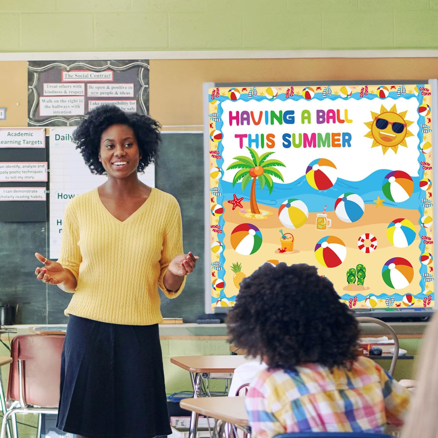 Summer Beach Bulletin Board Decorations Set Summer Decorations for Classroom Office Beach Ball Paper Cutouts May June Library Bulletin Board Decor for Wall Door Home Teacher Supply 63 PCS