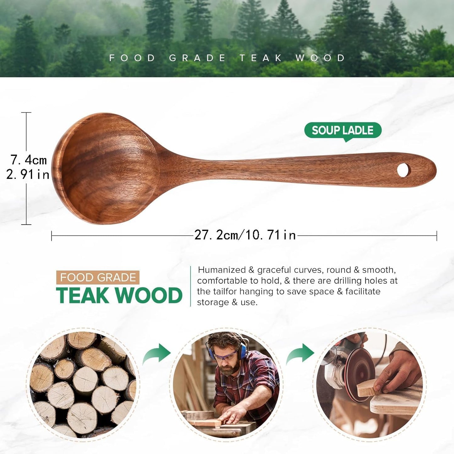 Wooden Ladle - Long Handle Cooking Spoon for Soup & Serving | Durable Kitchen Utensil