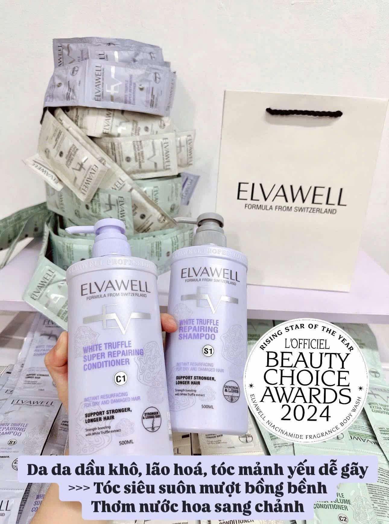 ELVAWELL White Truffle Repairing Shampoo & Conditioner Set – Avocado & Damask Rose Formula, Heat & UV Protection, Deep Nourishing Repair for Dry Damaged Hair, 16.9 fl oz Each