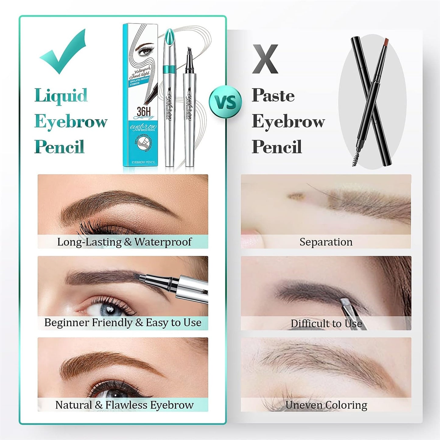 Eyebrow Pencil Eyebrow Pen - Microblading 3D Eyebrow Pencils for Women, Eyebrow Gel with Microblading 4-Fork-Tip Lift & Snatch Makeup Smudge-Proof Natural Brows (Reddish Brown)