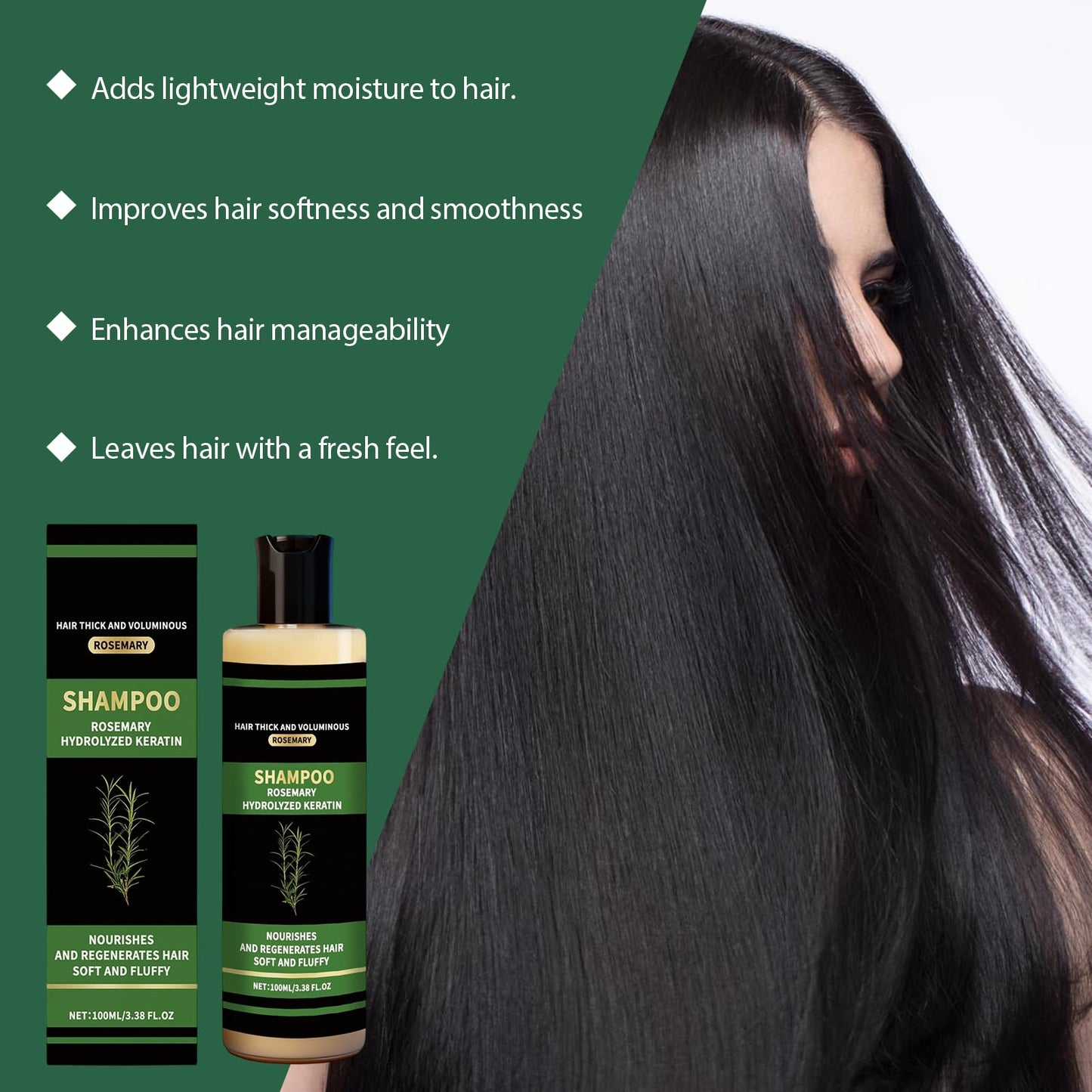 KunMan Organic Rosemary Hair Growth Shampo, Natural Thickening & Strengthening Shampoo with Hydrolyzed Keratin and Natural Extract of Rosemary, 3.38 fl.oz,2PCS