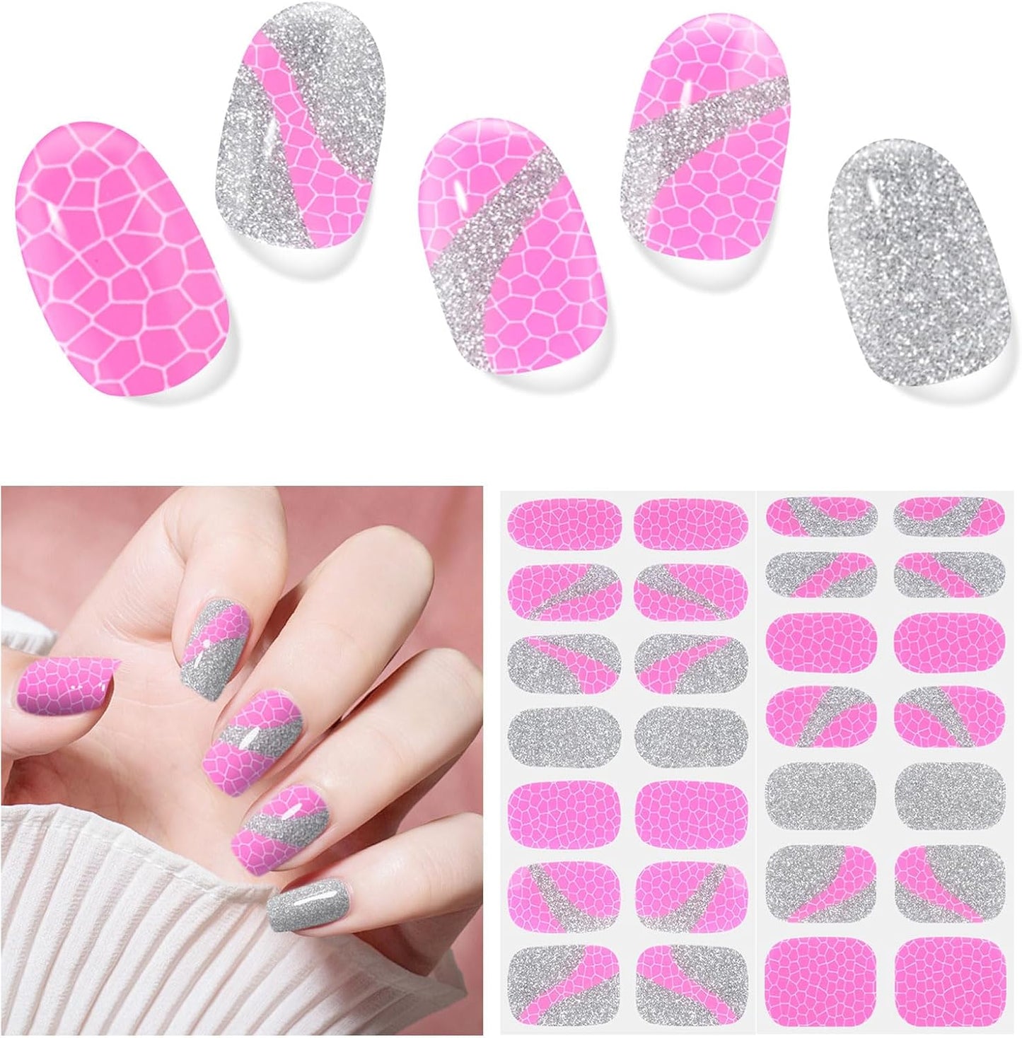 Gel Nail Strips - Semi-Cured UV Nail Stickers for Long-Lasting Manicure | 28 Pcs Light Blue