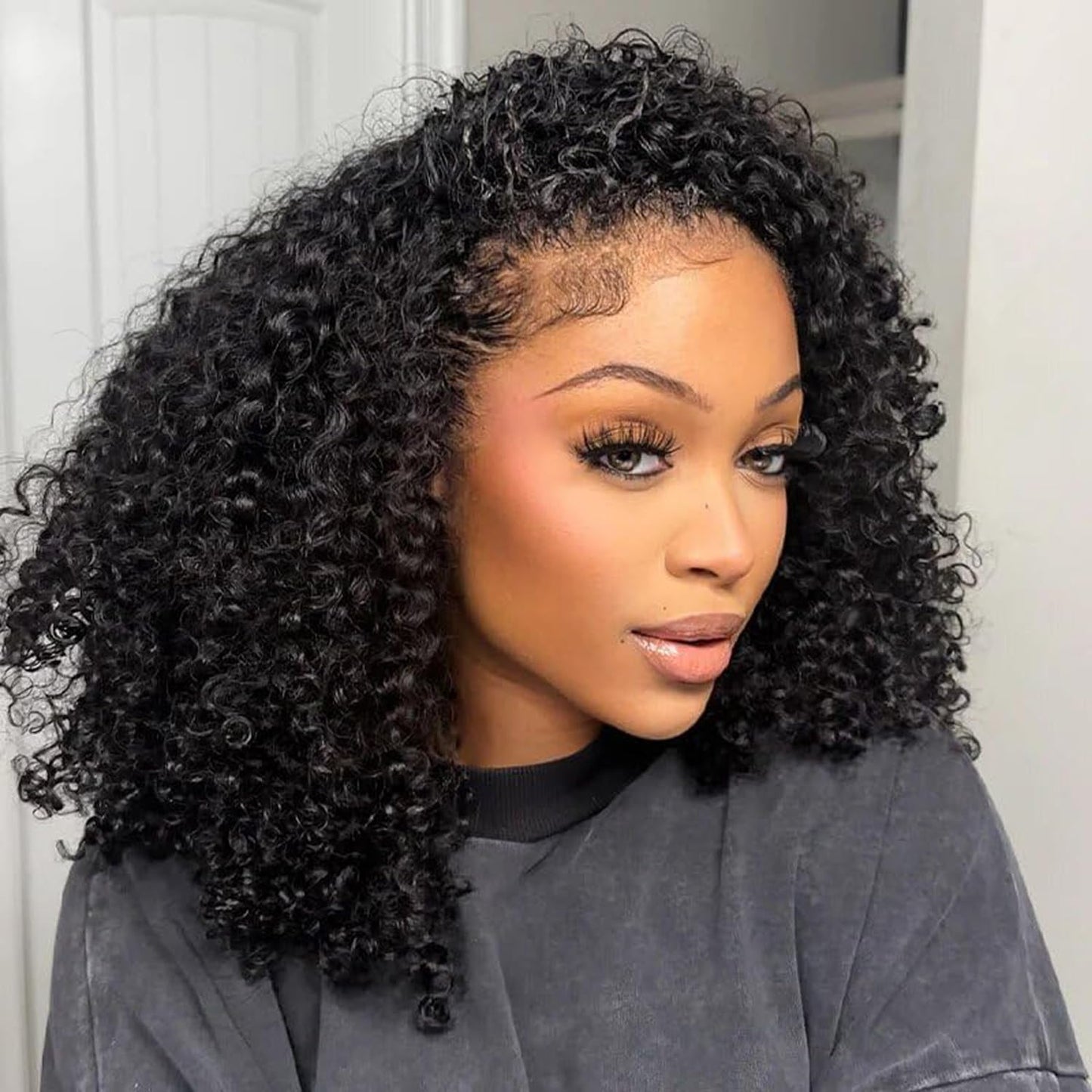 Burmese Curly Half Wig - 220% Density 100% Real Human Hair | Glueless 3-in-1 Headband Wig, 16 Inch