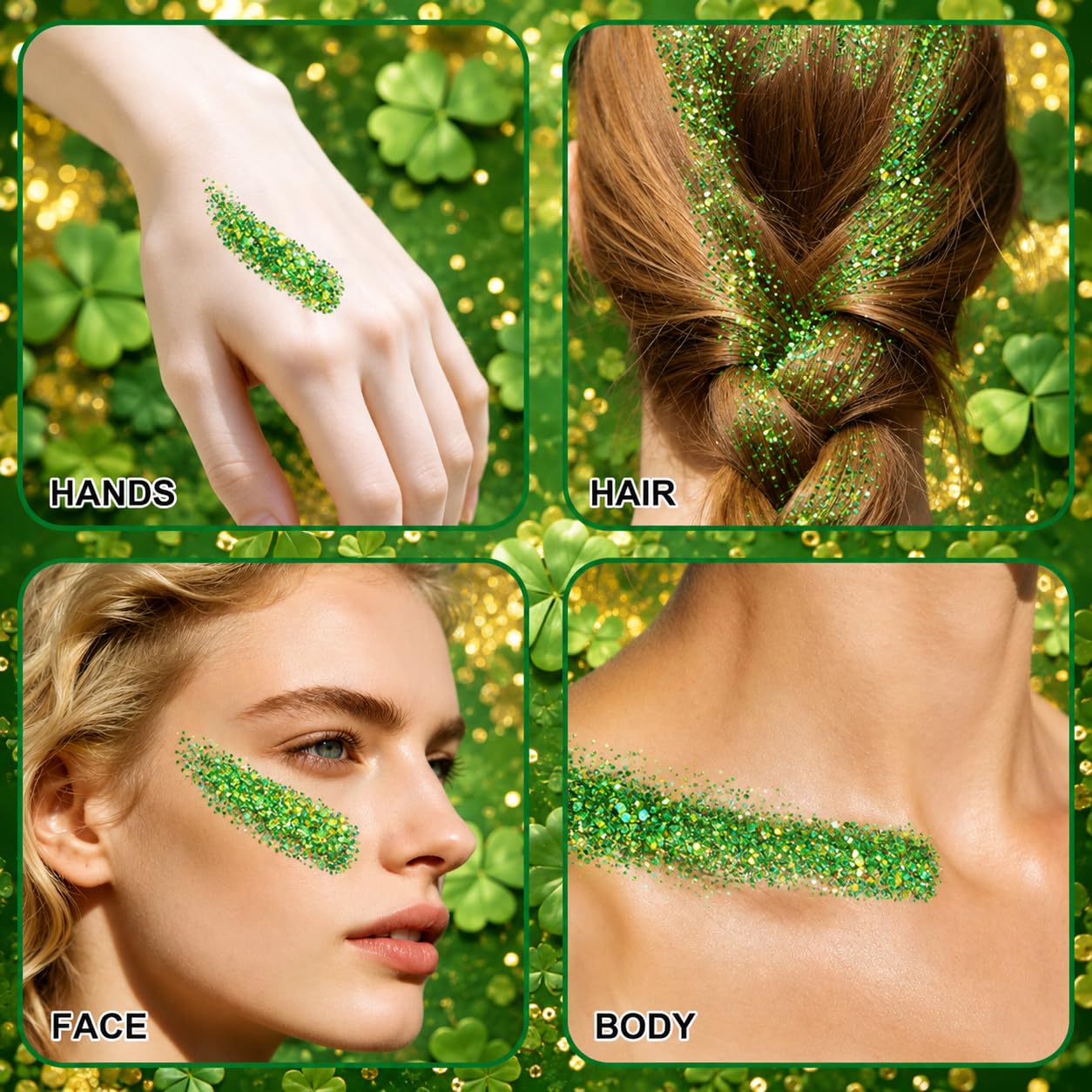 MEICOLY 1.23 OZ Waterproof Brazil Face Glitter Stick for Soccer Football,Green and Yellow Hair Glitter Stick for Women Rave Outfit Accessories,Brasil Green Gold Body Glitter St Patricks Day Alien