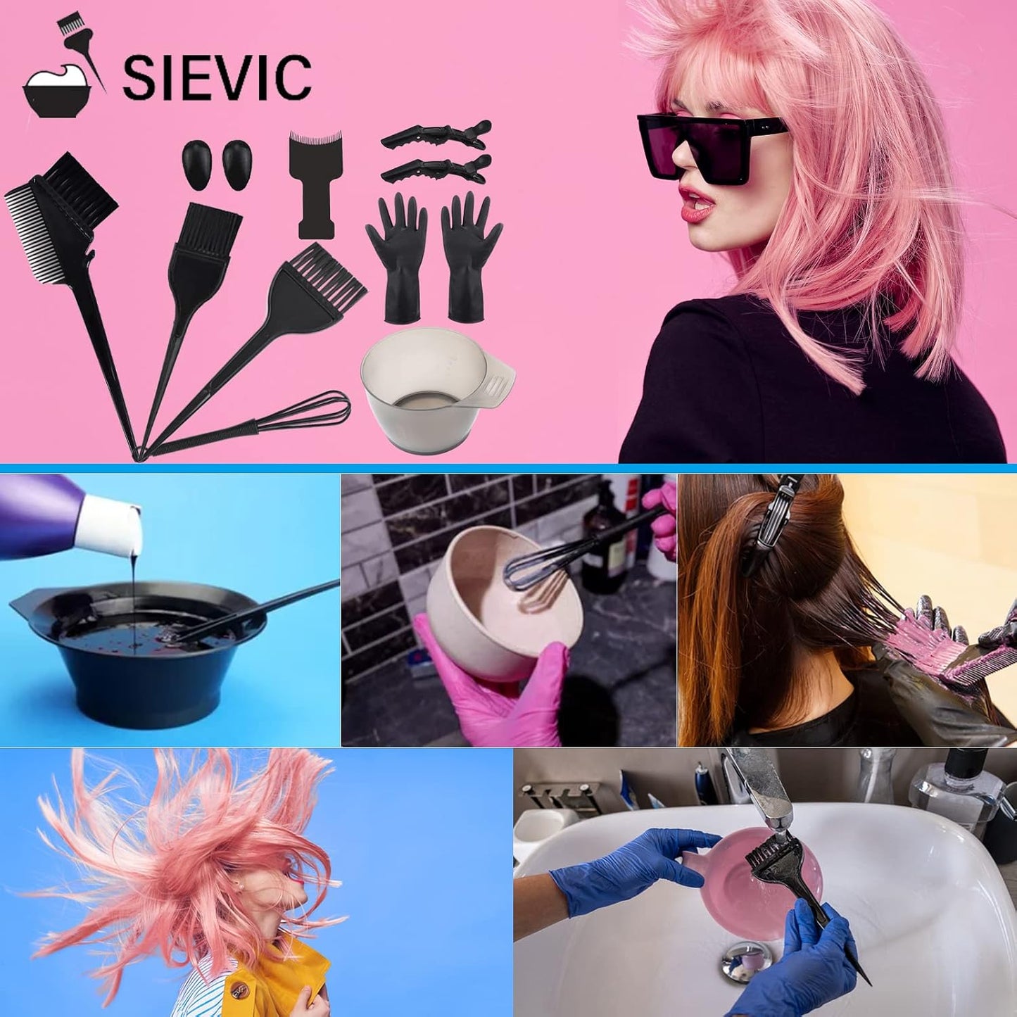 42-Piece Hair Dye Coloring Kit - Complete DIY Salon Tools Set for Hair Tinting & Bleaching | Includes Bowls, Brushes & Gloves