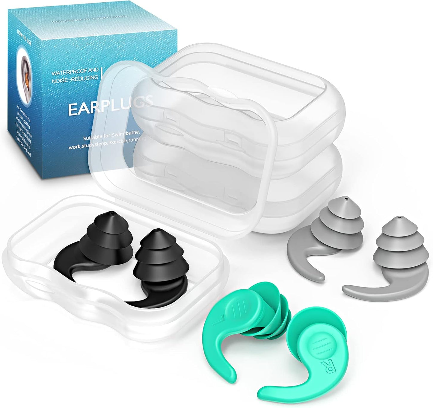Swimming Ear Plugs - Waterproof Reusable Silicone for Adults | 3 Pairs for Swimming, Surfing & Showering