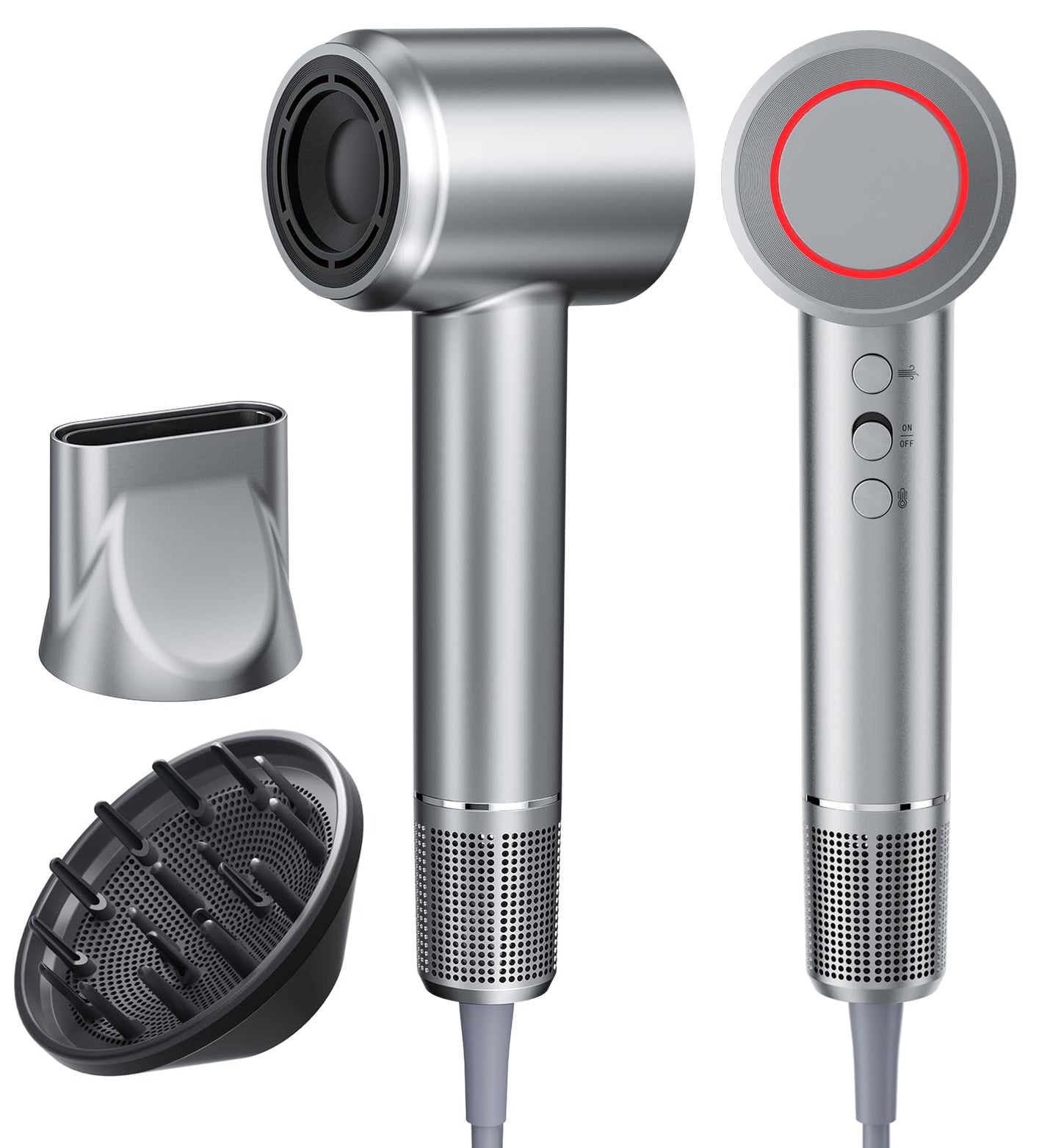 Hair Dryer, Blow Dryer with Diffuser - 200,000 RPM High-Speed Ionic Technology for Women and Man, 1200M Negative Ions & Brushless Motor, Low Noise Design with Magnetic Nozzle Attachments