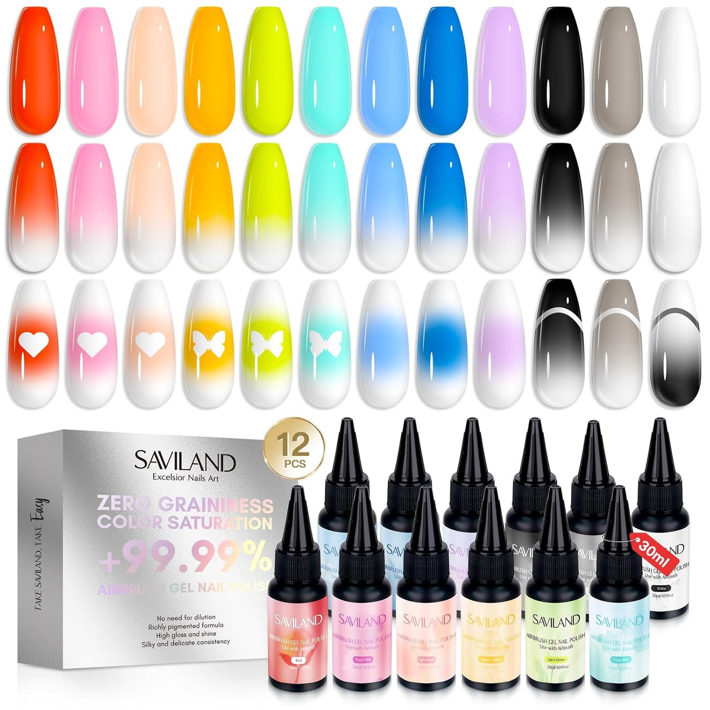 Airbrush Gel Nail Polish - Hema-Free Colorful 12-Color Set | 15ml Non-Acetone for DIY Salon & Party Nail Art