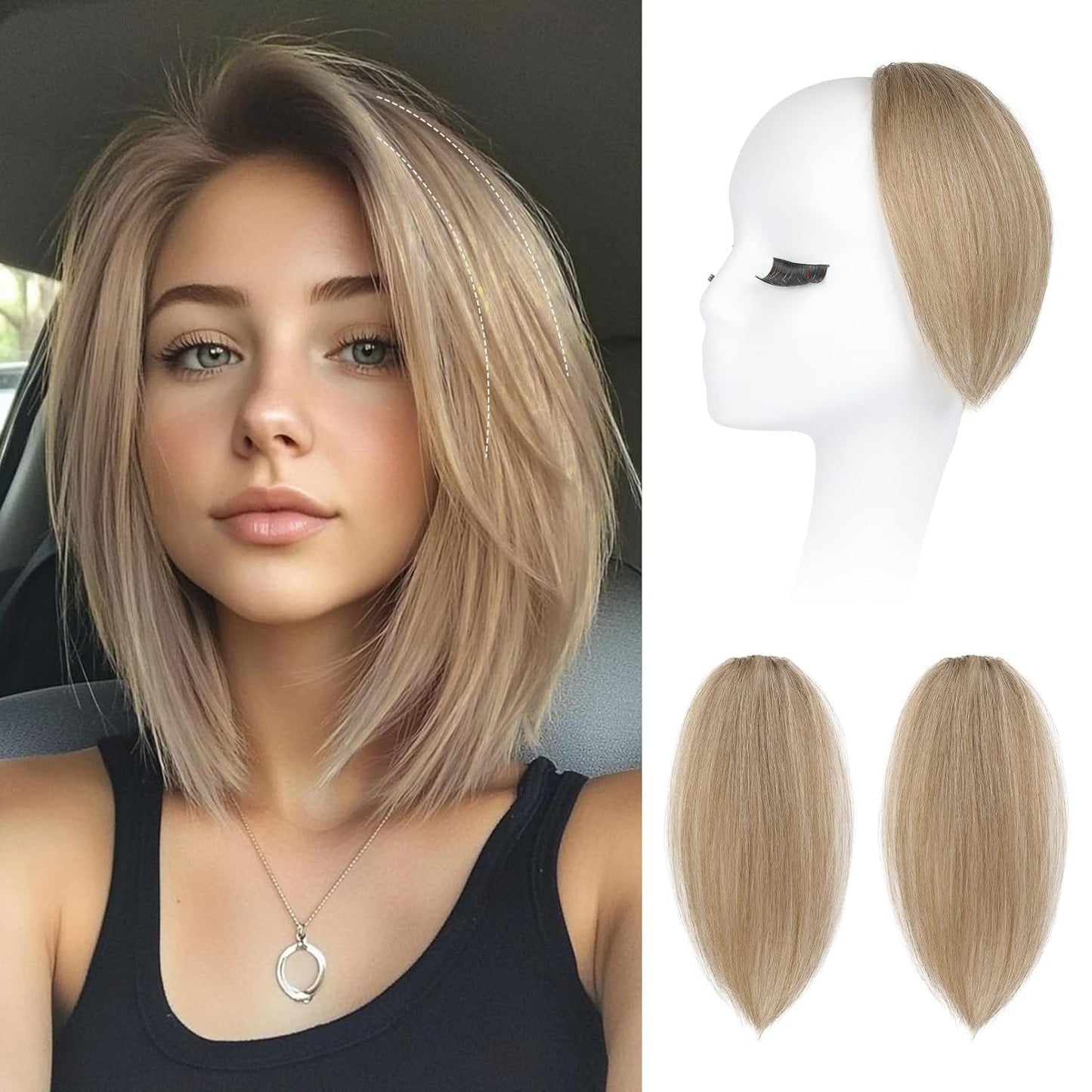 REECHO Clip In Hair Volumizer - Short Thick Hairpieces for Extra Volume | Light Brown with Blonde Highlights, 8 Inch (Pack of 2)