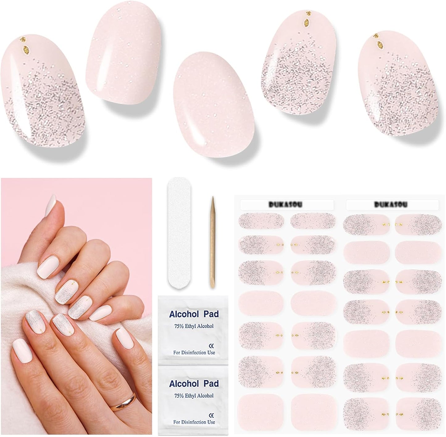 Gel Nail Strips - Semi-Cured UV Nail Stickers for Long-Lasting Manicure | 28 Pcs Light Blue