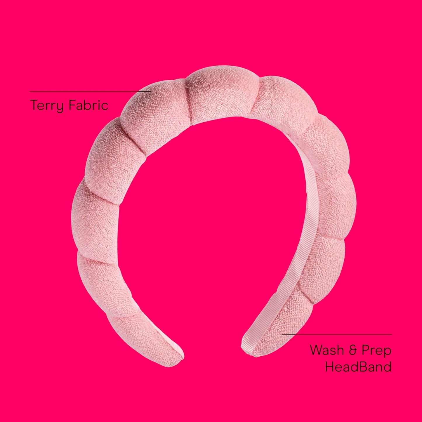 Conair Spa Makeup & Face Washing Headband - Ultra-Absorbent Microfiber, Soft Terry Cloth | Pink Bubble Design